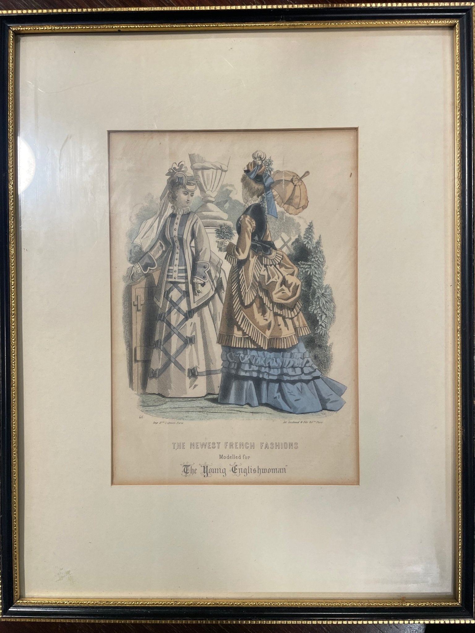 Framed Antique Fashion Print, “The Newest French Fashions” (The Young Englishwoman) 2 - Bon Ton goods