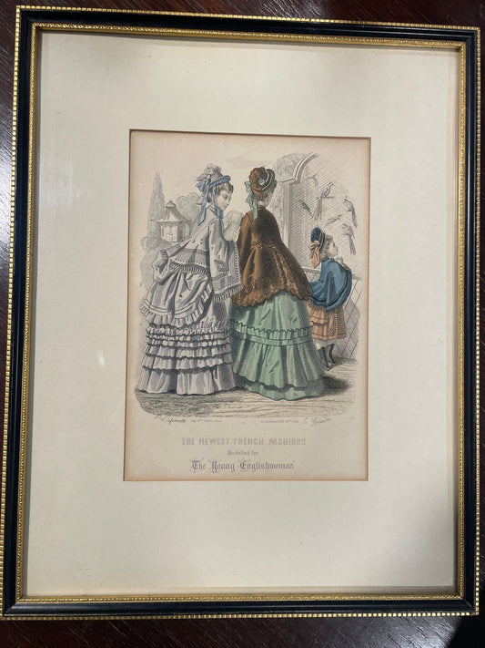 Framed Antique Fashion Print, “The Newest French Fashions” (The Young Englishwoman) 3 - Bon Ton goods