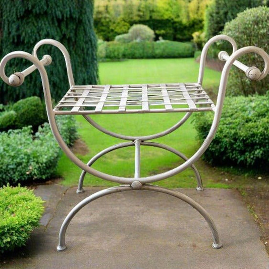 French Cast Iron Garden Bench – White - Bon Ton goods