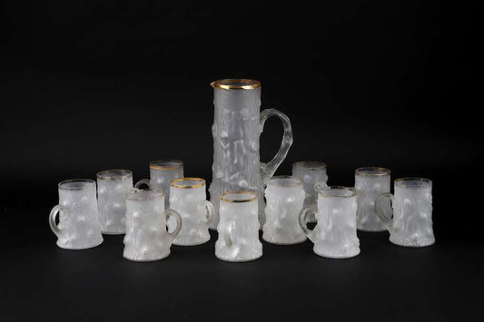 Frosted & Gilt Glass Drinks Service with Jug, c. 1900 (Service for 11) - Bon Ton goods