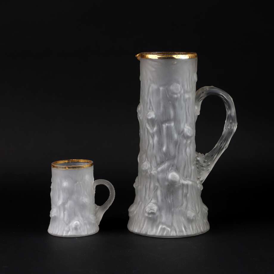 Frosted & Gilt Glass Drinks Service with Jug, c. 1900 (Service for 11) - Bon Ton goods