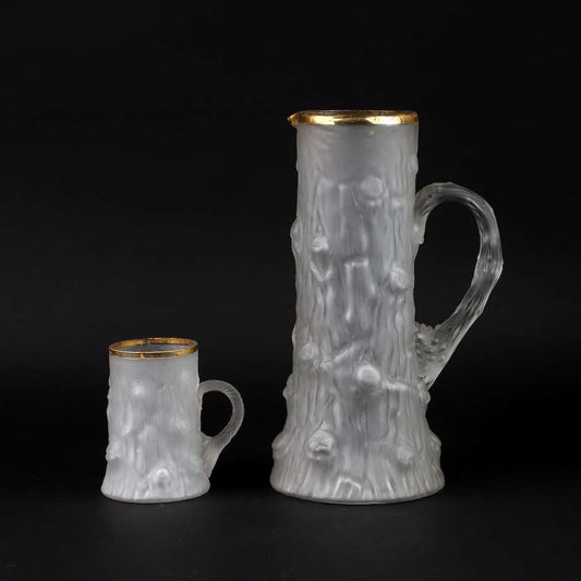 Frosted & Gilt Glass Drinks Service with Jug, c. 1900 (Service for 11) - Bon Ton goods