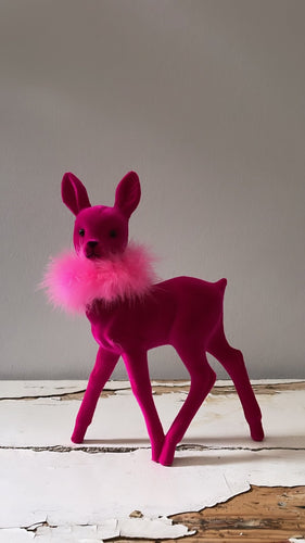 Fuchsia Velvet Bambi with Pink Boa - Bon Ton goods