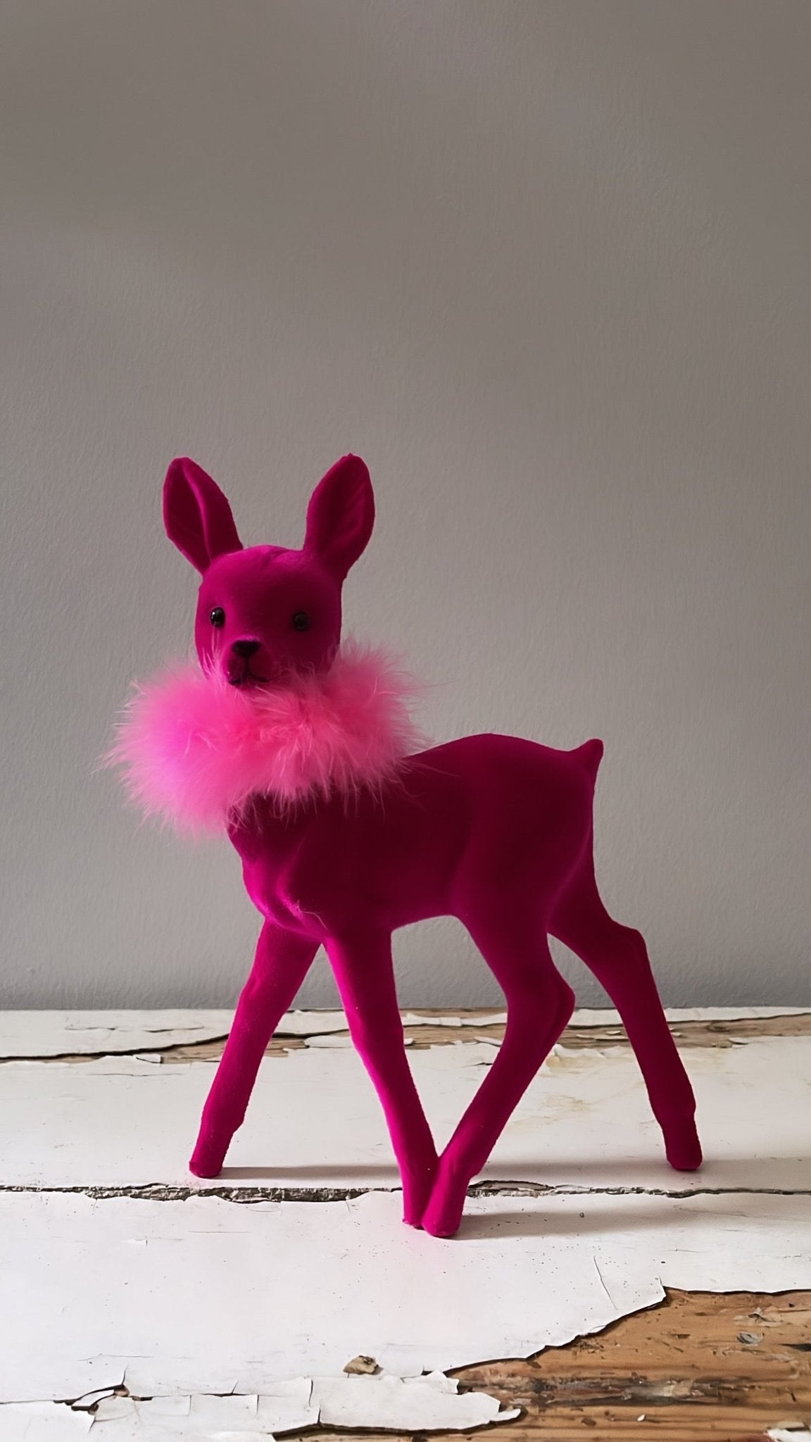Fuchsia Velvet Bambi with Pink Boa | Ino Schaller - Bon Ton goods