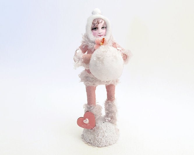 Fuzzy Warm Girl W/ Snowball Figure | Vintage by Crystal Spun Cotton Ornament | Vintage by Crystal Spun Cotton Ornament - Bon Ton goods