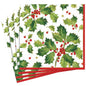 Gilded Holly Paper Dinner Napkins in White | Caspari - Bon Ton goods