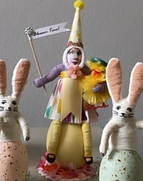 Girl On Egg With Chick Friend Figure 1 | Vintage by Crystal Spun Cotton Ornament - Bon Ton goods