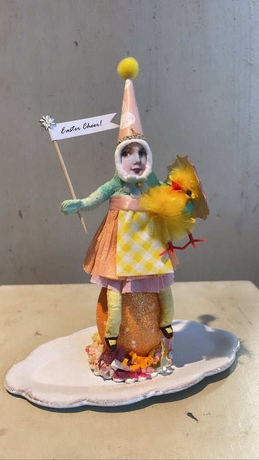 Girl On Egg With Chick Friend Figure 3 | Vintage by Crystal Spun Cotton Ornament - Bon Ton goods