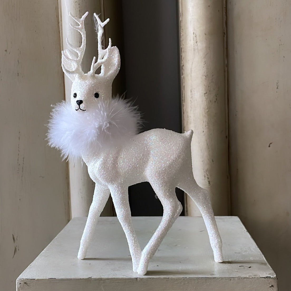Glitter Deer - Brilliant White with White Boa | Ino Schaller - Bon Ton goods