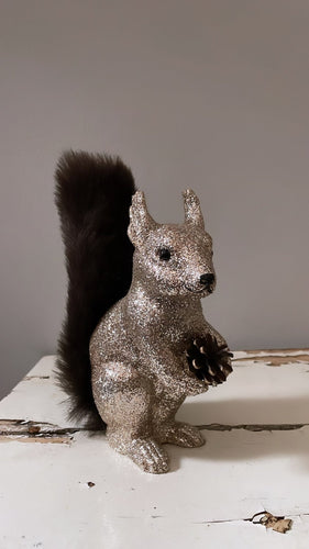 Glitter Squirrel - Antique Silver with Brown Fur Tail - Bon Ton goods