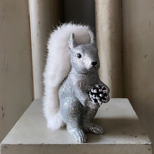 Glitter Squirrel - Silver with Fur Tail - Bon Ton goods
