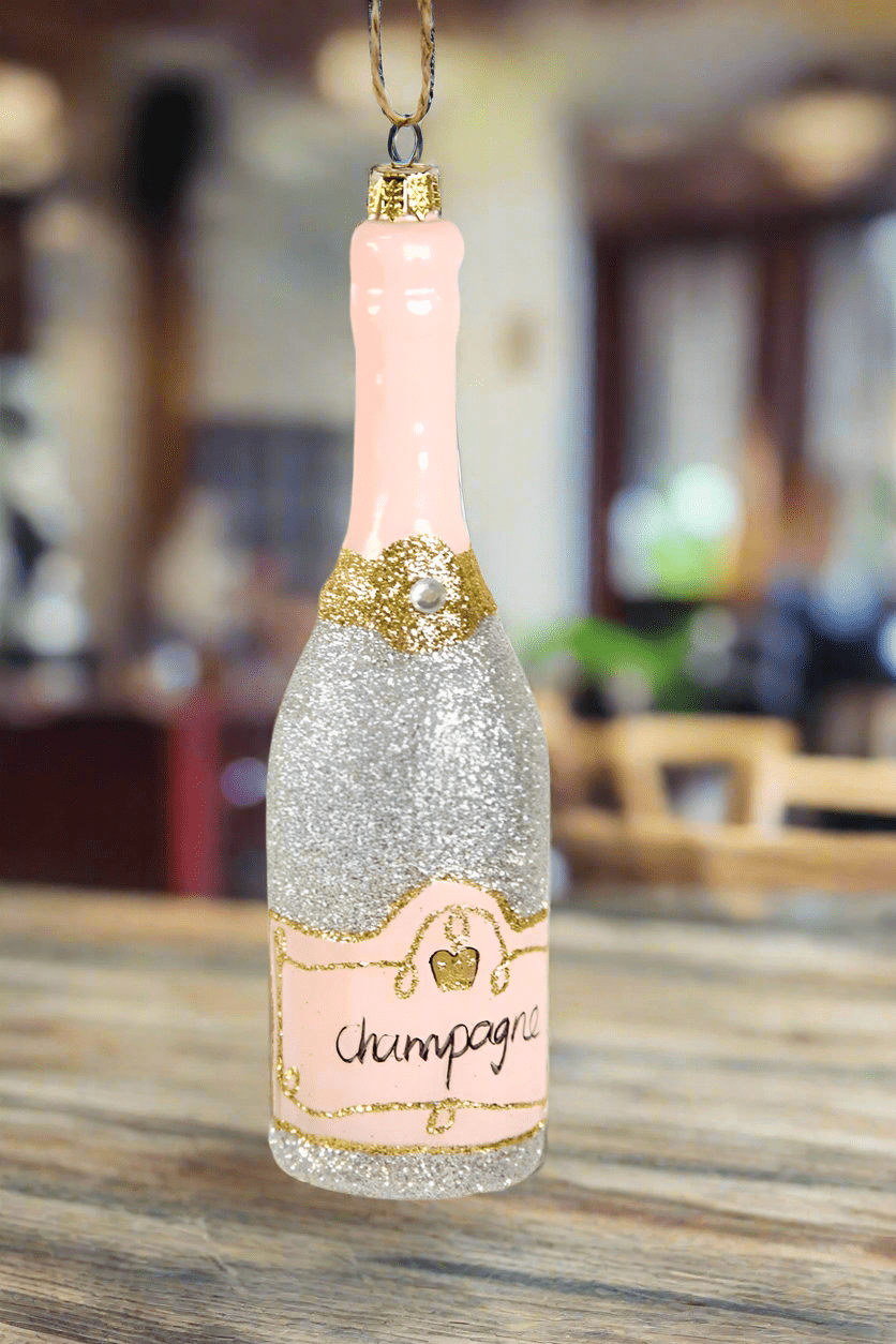Glittered Champagne-silver | Christmas Ornament - Bon Ton goods