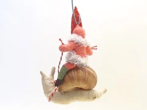 Gnome Riding A Snail - Vintage Inspired Spun Cotton | Vintage by Crystal Spun Cotton Ornament - Bon Ton goods