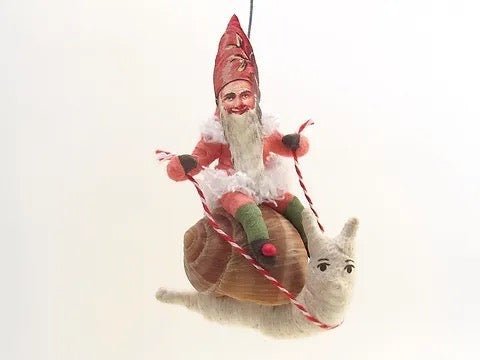 Gnome Riding A Snail - Vintage Inspired Spun Cotton | Vintage by Crystal Spun Cotton Ornament - Bon Ton goods