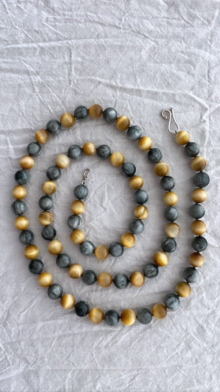 Gold Tiger’s Eye & Eagle Eye Bead Necklace | Mikkel Brøgger - Bon Ton goods