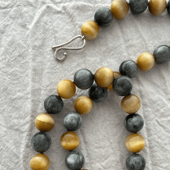 Gold Tiger’s Eye & Eagle Eye Bead Necklace | Mikkel Brøgger - Bon Ton goods