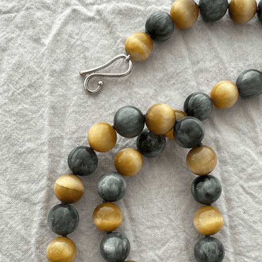 Gold Tiger’s Eye & Eagle Eye Bead Necklace | Mikkel Brøgger - Bon Ton goods
