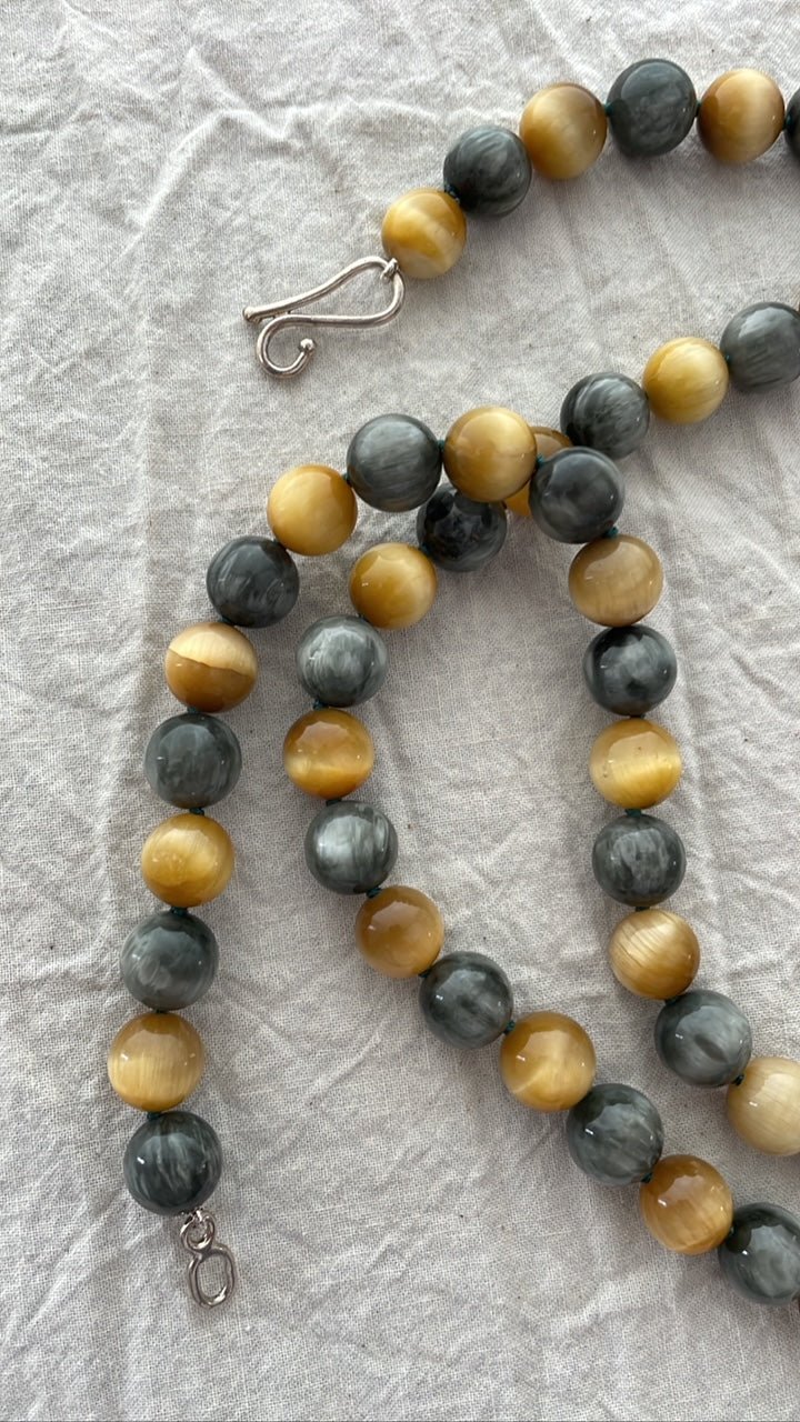 Gold Tiger’s Eye & Eagle Eye Bead Necklace | Mikkel Brøgger - Bon Ton goods