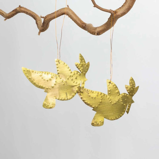 Golden Bird Christmas Pendant 2-pack, brass | Christmas Ornament - Bon Ton goods