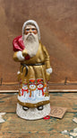 Golden Santa With Snowman Scene and Bright Red Bag | Ino Schaller - Bon Ton goods