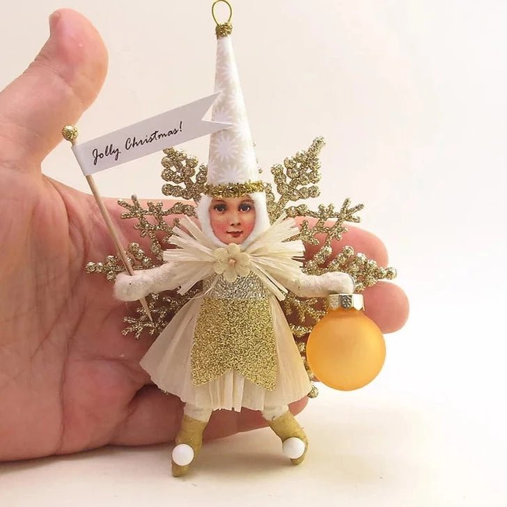 Golden Snowflake Princess Ornament - Vintage Inspired Spun Cotton - Bon Ton goods