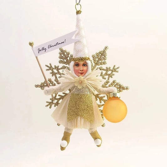 Golden Snowflake Princess Ornament - Vintage Inspired Spun Cotton | Vintage by Crystal Spun Cotton Ornament - Bon Ton goods