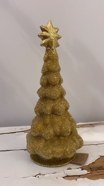 Grand Christmas Tree, Small - Beaded Papier Mâché Gold - Bon Ton goods