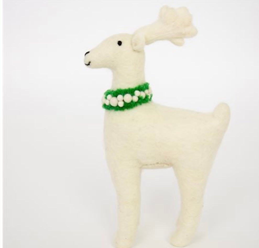 Grand White Felt Deer Christmas Decoration by A World of Craft, Swedish-designed handmade Christmas decoration
