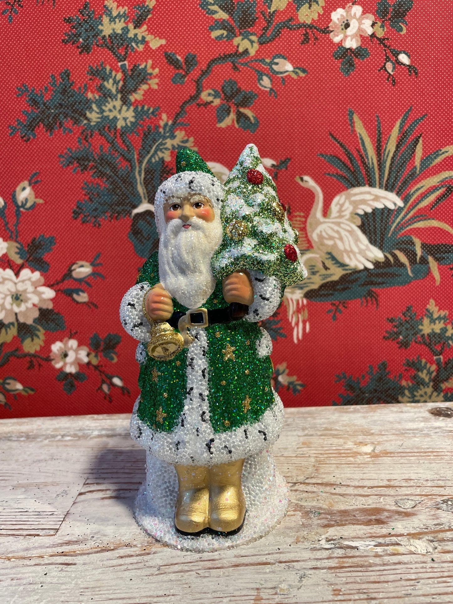 Green Beaded Glittered Gold Stars Santa | Ino Schaller - Bon Ton goods