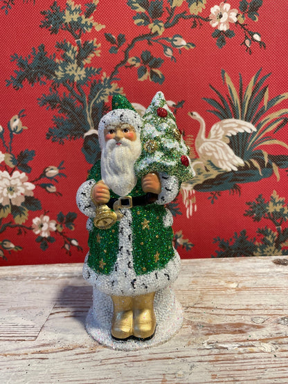 Green Beaded Glittered Gold Stars Santa | Ino Schaller - Bon Ton goods
