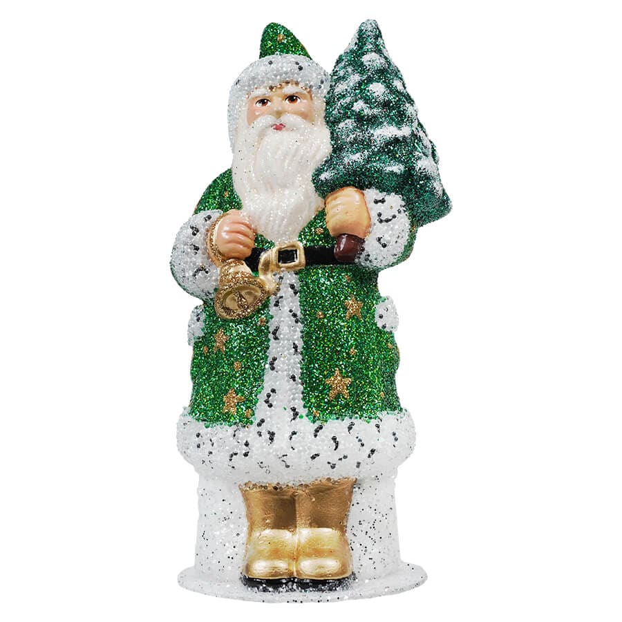 Green Beaded Glittered Gold Stars Santa | Ino Schaller - Bon Ton goods