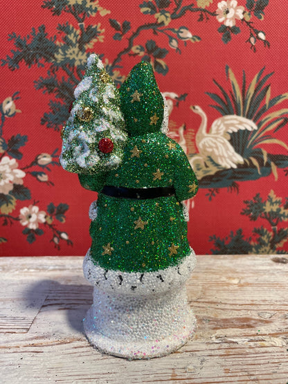 Green Beaded Glittered Gold Stars Santa | Ino Schaller - Bon Ton goods