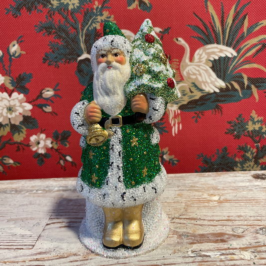 Green Beaded Glittered Gold Stars Santa | Ino Schaller - Bon Ton goods