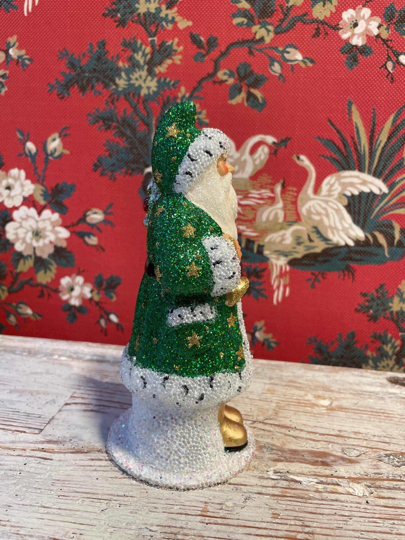 Green Beaded Glittered Gold Stars Santa | Ino Schaller - Bon Ton goods