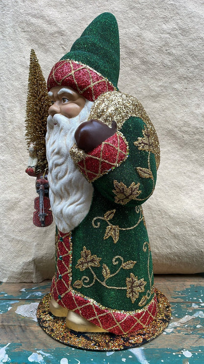 Green Beaded Santa with Red Trim, Goldleaf Boots & Crystals | Ino Schaller - Bon Ton goods