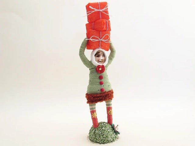 Green Present Stack | Vintage by Crystal Spun Cotton Ornament - Bon Ton goods