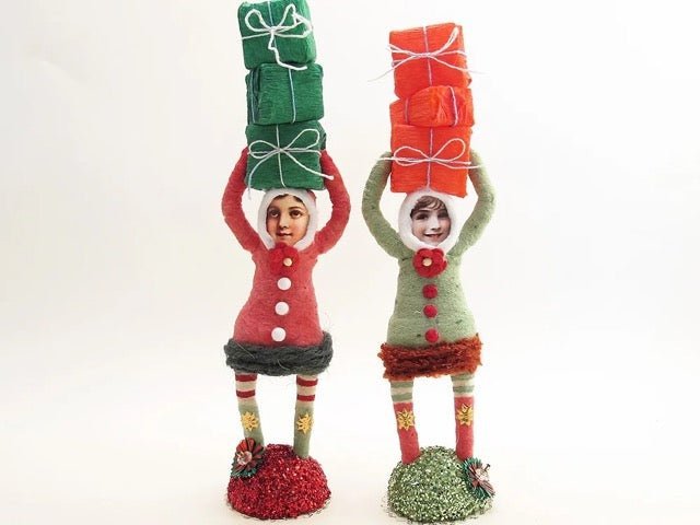 Green Present Stack | Vintage by Crystal Spun Cotton Ornament - Bon Ton goods