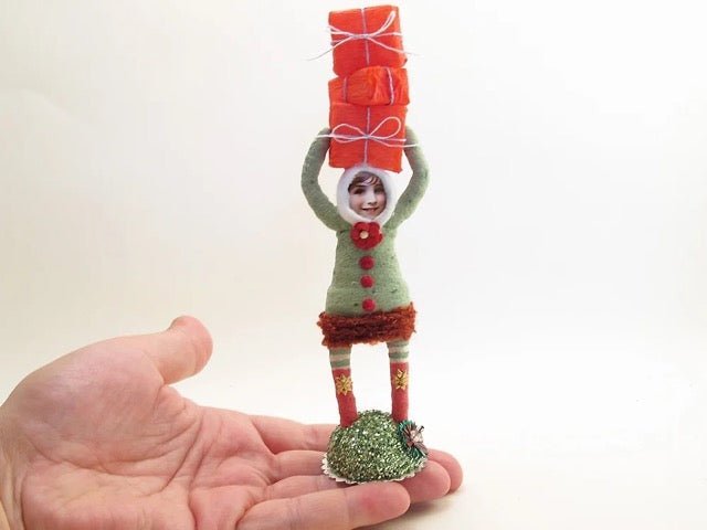 Green Present Stack | Vintage by Crystal Spun Cotton Ornament - Bon Ton goods