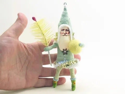 Green Santa Goose Feather Sprig - Vintage Inspired Spun Cotton | Vintage by Crystal Spun Cotton Ornament - Bon Ton goods