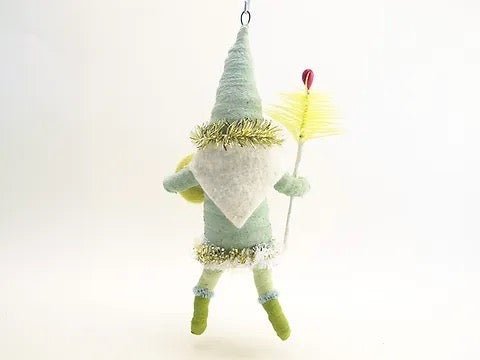 Green Santa Goose Feather Sprig - Vintage Inspired Spun Cotton | Vintage by Crystal Spun Cotton Ornament - Bon Ton goods