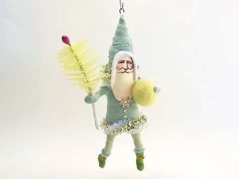 Green Santa Goose Feather Sprig - Vintage Inspired Spun Cotton | Vintage by Crystal Spun Cotton Ornament - Bon Ton goods