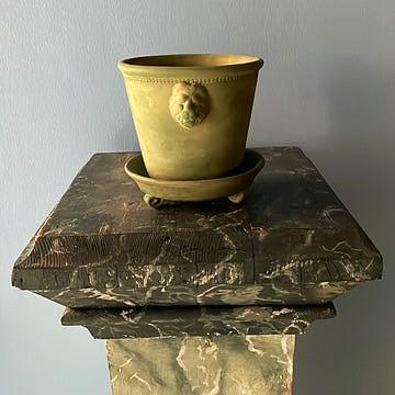 Green Unglazed Lion Pot with Saucer on Legs | Handmade Erik Bendtsen Ceramics - Bon Ton goods