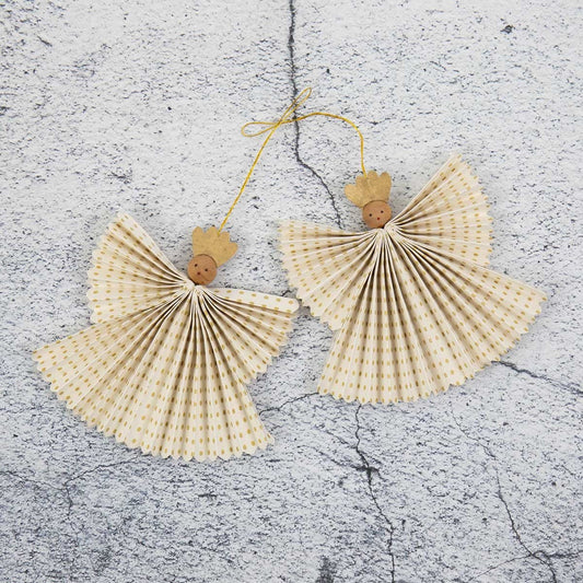 Greta Angel Christmas Ornaments, Off-White and Gold, Set of 2 - Bon Ton goods