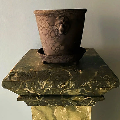 Grey Unglazed Lion Pot with Saucer on Legs | Handmade Erik Bendtsen Ceramics - Bon Ton goods