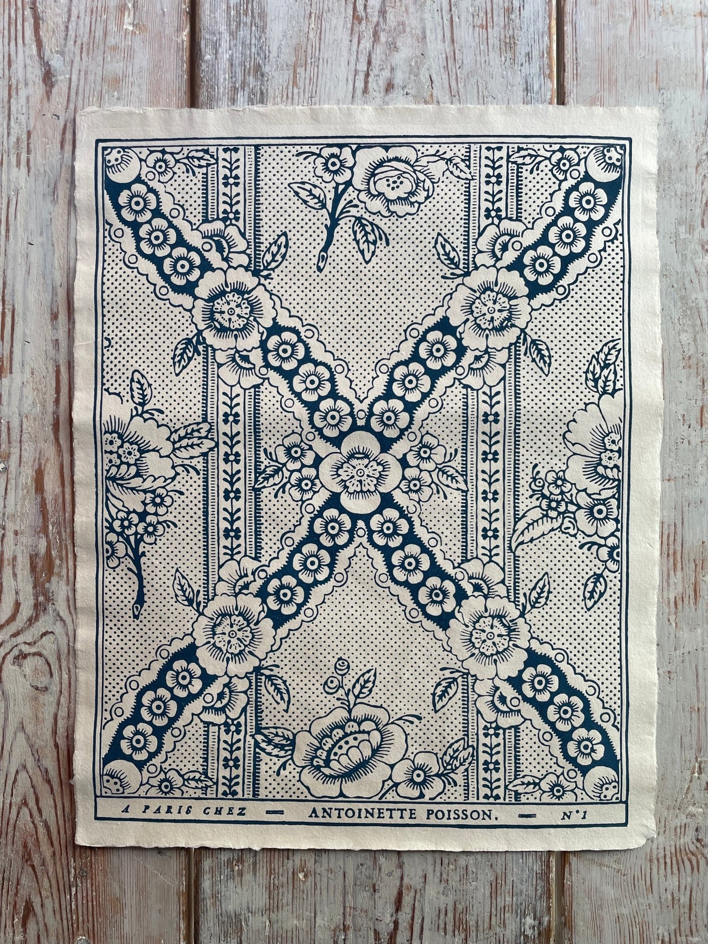 'Guirlande Fleurs' Bleu Indigo Handmade Domino Paper | Antoinette Poisson - Bon Ton goods