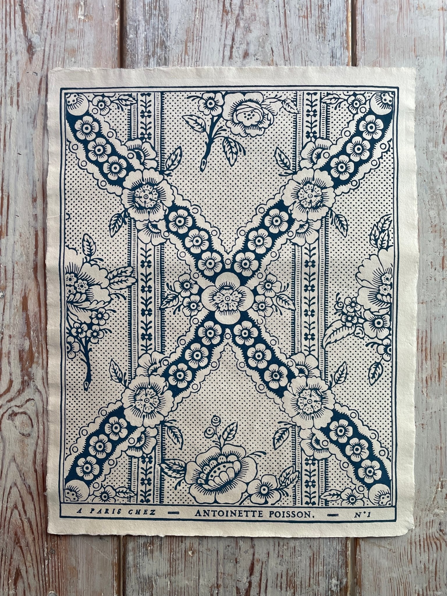 'Guirlande Fleurs' Bleu Indigo Handmade Domino Paper | Antoinette Poisson - Bon Ton goods