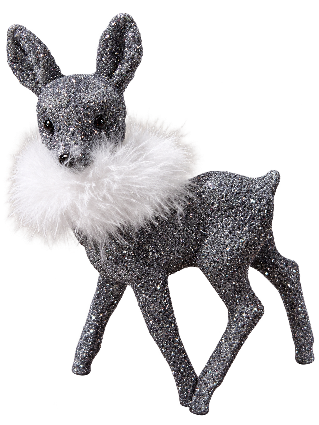 Gunmetal silver beaded Bambi with white feather boa by Ino Schaller