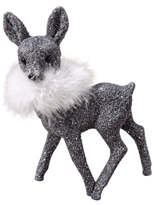 Gunmetal silver beaded Bambi with white feather boa by Ino Schaller