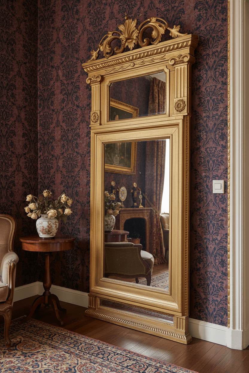 Gustavian Mirror, Early 19th Century (c. 1800–1825), Giltwood, 182 × 84 cm - Bon Ton goods