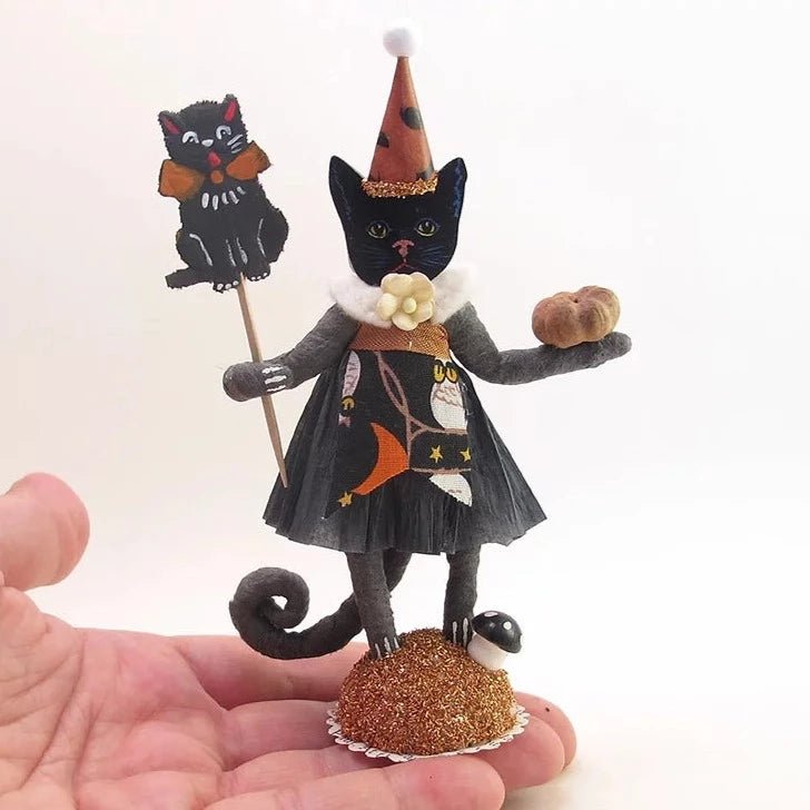Halloween Cat Lady Figure - Vintage Inspired Spun Cotton - Bon Ton goods